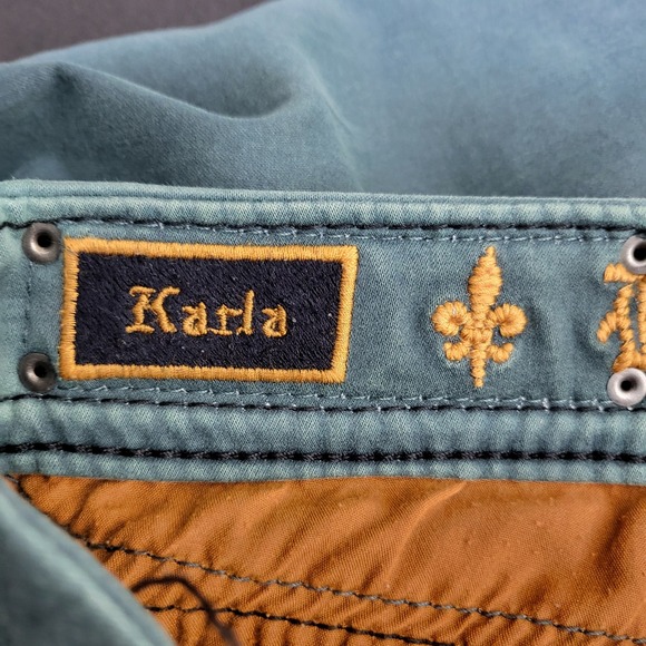 Rock Revival Karla Teal Green Embellished Skinny Jeans Womens Size 27 - Picture 3 of 13